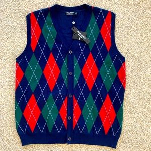 PAUL JONES Men's Sweater Vest Argyle Cardigan Button Front Knitwear NWT, Size XL